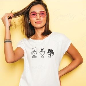 peace love hair/Gifts for Women/Hairdresser/Custom T-Shirts/Hairstylist